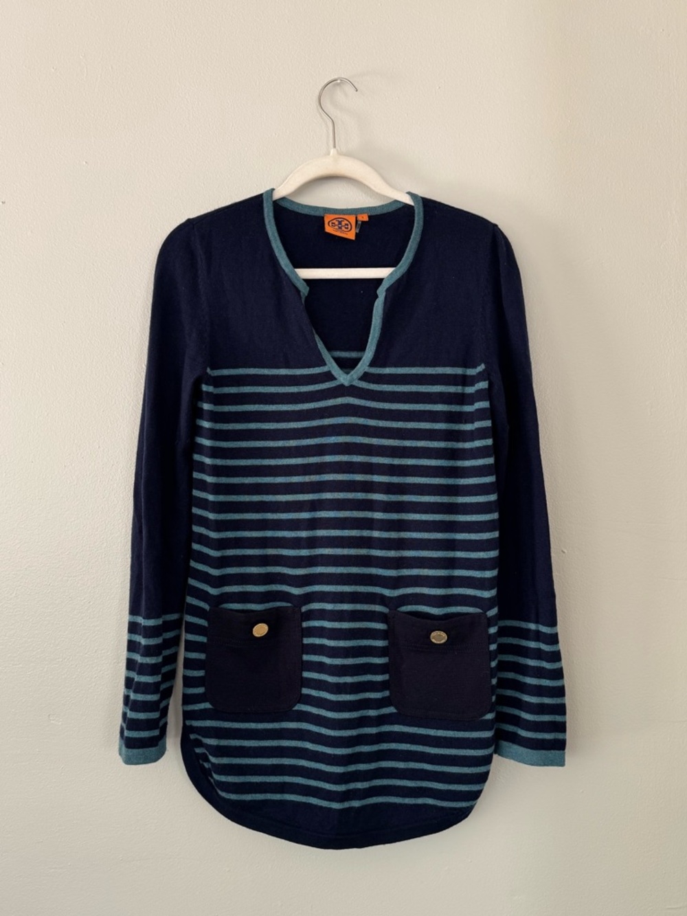 Tory Burch Odessa Sweater Tunic in Blue Stripe